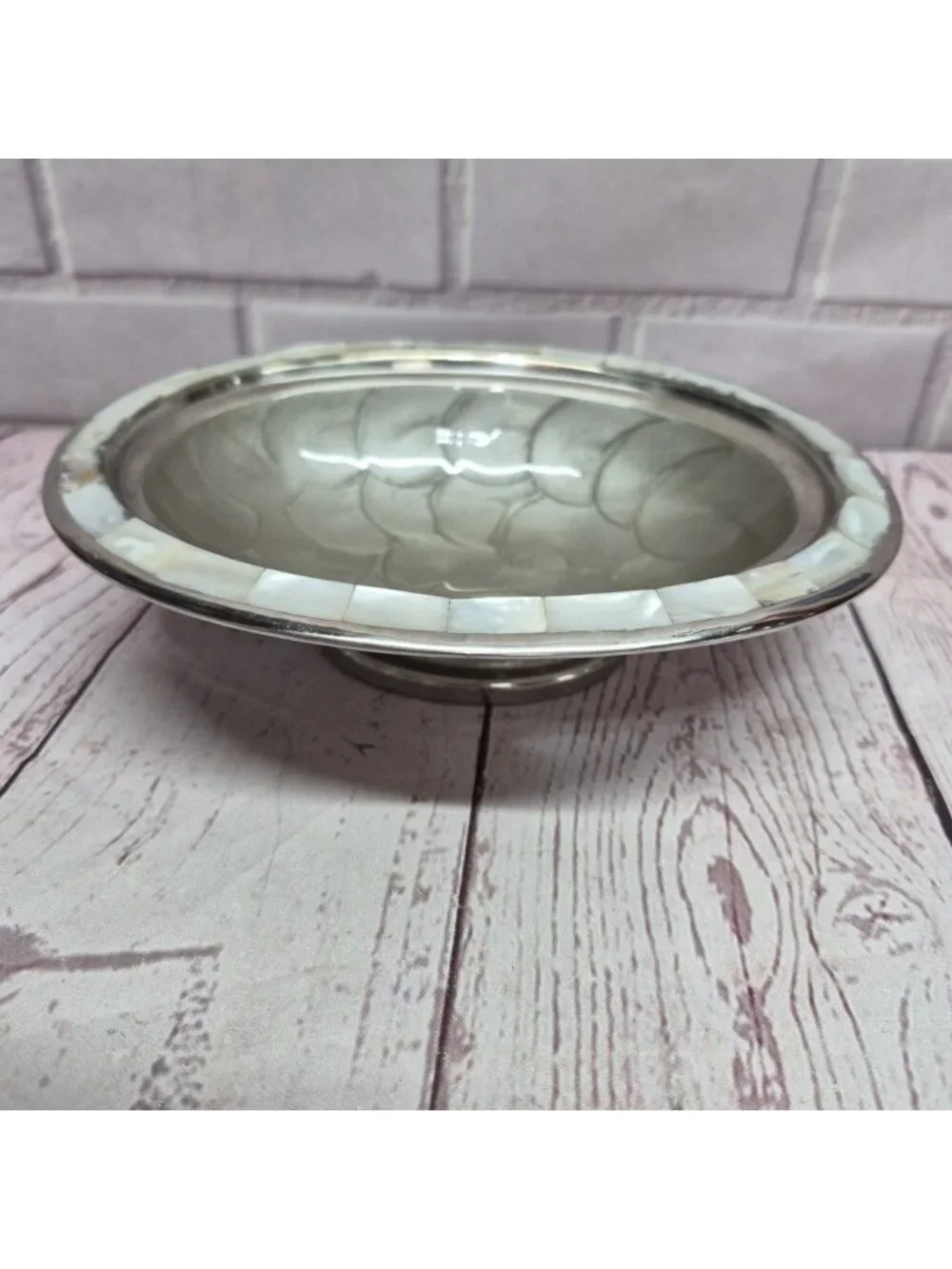 VTG  Julia Knight‎ Mother of Pearl Inlay Silver Dish With Lip